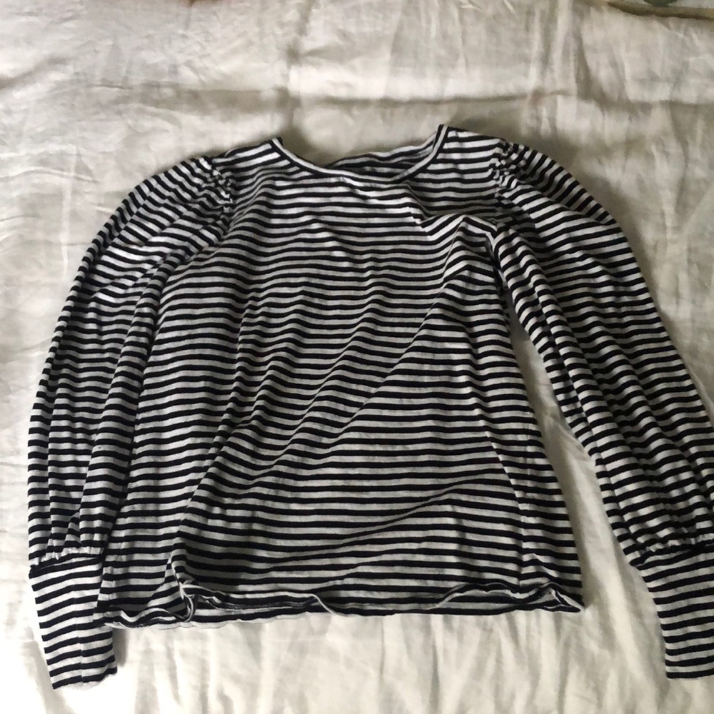 Long sleeve striped top with poofy shoulders